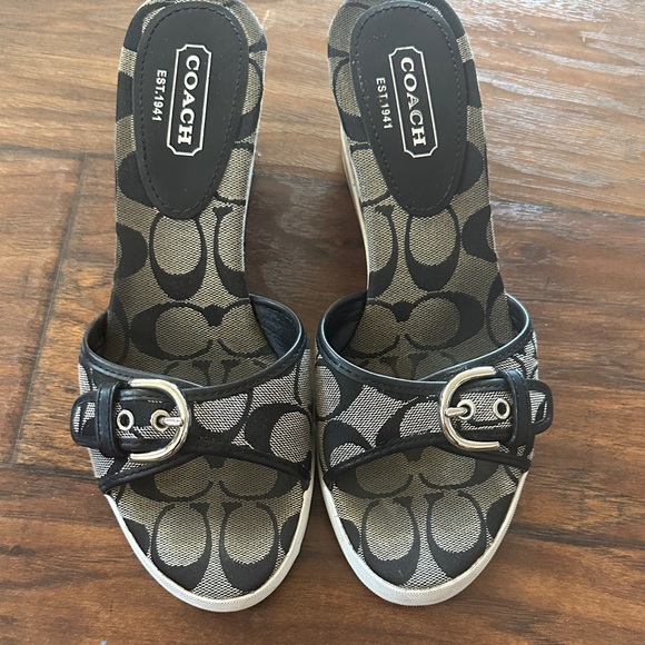 Coach Women's Black and White Patterned Sandals - Picture 1 of 3